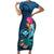 Hawaii Short Sleeve Bodycon Dress Whale Mix Hibiscus and Kanaka Maoli Blue Version LT03 Long Dress Blue - Polynesian Pride