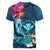 Hawaii Women V Neck T Shirt Whale Mix Hibiscus and Kanaka Maoli Blue Version LT03 - Polynesian Pride