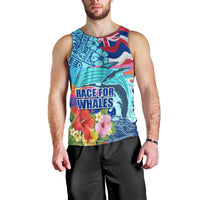 Hawaii Race For Whales Men Tank Top Flag and Polynesian Hibiscus LT03 - Polynesian Pride
