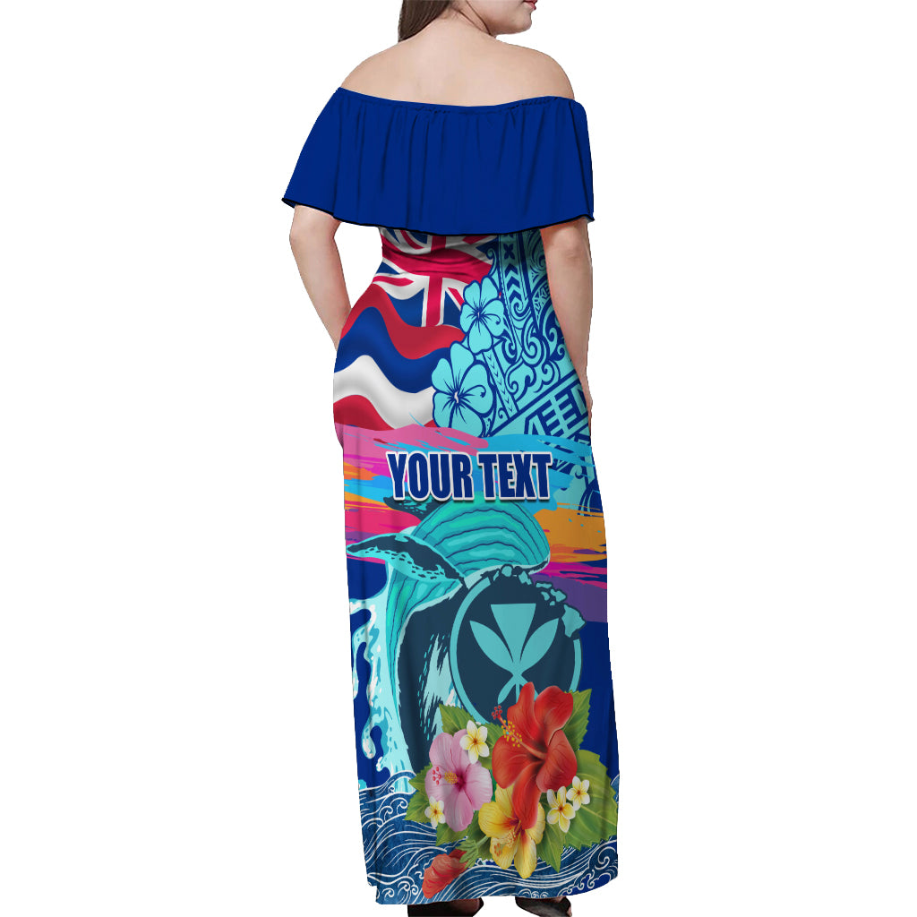Hawaii Race For Whales Off Shoulder Maxi Dress Flag and Polynesian Hibiscus LT03 - Polynesian Pride