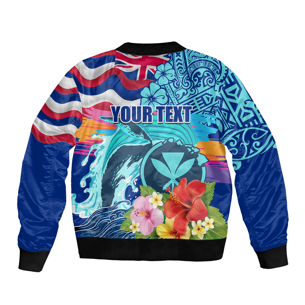 Hawaii Race For Whales Sleeve Zip Bomber Jacket Flag and Polynesian Hibiscus LT03 - Polynesian Pride