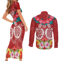 Polynesian Valentine Day Couples Matching Short Sleeve Bodycon Dress and Long Sleeve Button Shirt Love Couple Turtle Maori Hibiscus Red Style LT03 - Polynesian Pride