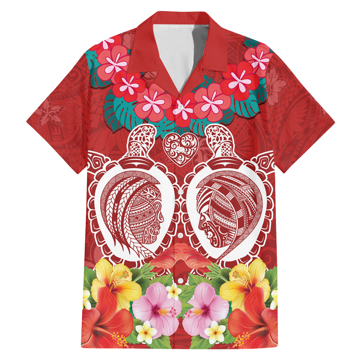 Polynesian Valentine Day Family Matching Mermaid Dress and Hawaiian Shirt Love Couple Turtle Maori Hibiscus Red Style LT03 Dad's Shirt - Short Sleeve Red - Polynesian Pride