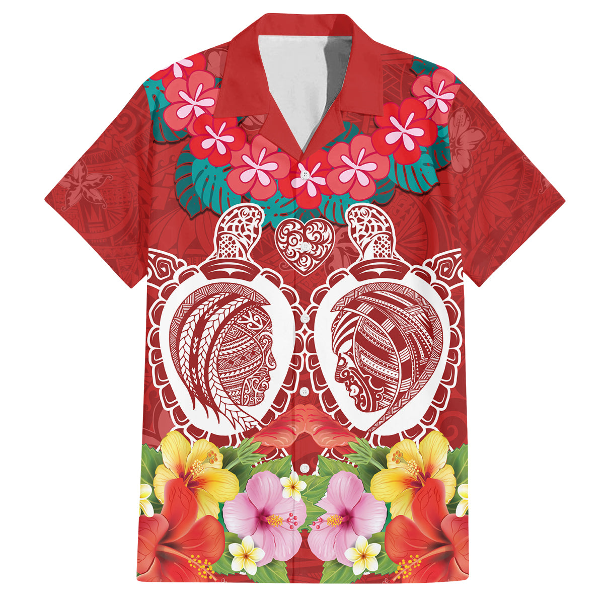 Polynesian Valentine Day Family Matching Off Shoulder Maxi Dress and Hawaiian Shirt Love Couple Turtle Maori Hibiscus Red Style LT03 Dad's Shirt - Short Sleeve Red - Polynesian Pride