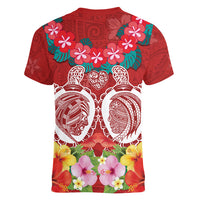 Polynesian Valentine Day Women V Neck T Shirt Love Couple Turtle Maori Hibiscus Red Style LT03 - Polynesian Pride