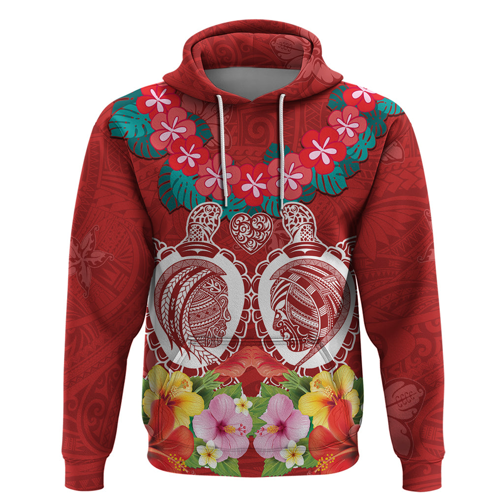 Polynesian Valentine Day Zip Hoodie Love Couple Turtle Maori Hibiscus Red Style LT03 Pullover Hoodie Red - Polynesian Pride