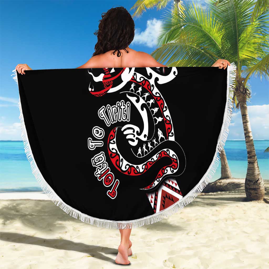 Aotearoa Toitu Te Tiriti-Honour the Treaty Beach Blanket Maori Taniwha Haka with Taniko and Tukutuku