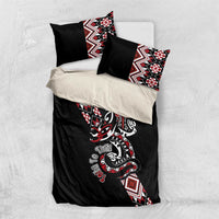 Aotearoa Toitu Te Tiriti-Honour the Treaty Bedding Set Maori Taniwha Haka with Taniko and Tukutuku