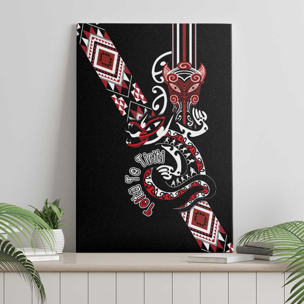 Aotearoa Toitu Te Tiriti-Honour the Treaty Canvas Wall Art Maori Taniwha Haka with Taniko and Tukutuku