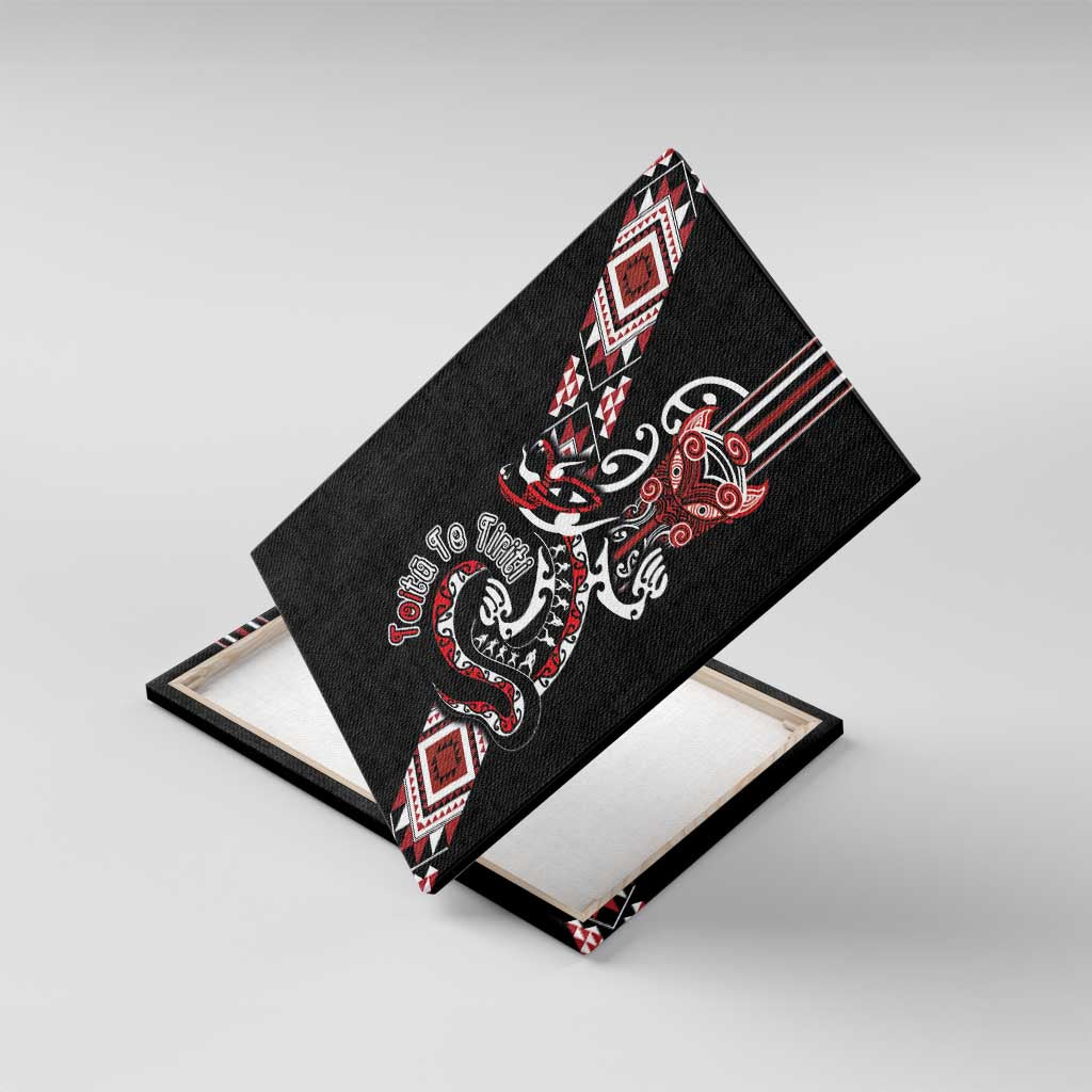 Aotearoa Toitu Te Tiriti-Honour the Treaty Canvas Wall Art Maori Taniwha Haka with Taniko and Tukutuku