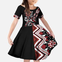 Aotearoa Toitu Te Tiriti-Honour the Treaty Family Matching Long Sleeve Bodycon Dress and Hawaiian Shirt Maori Taniwha Haka with Taniko and Tukutuku