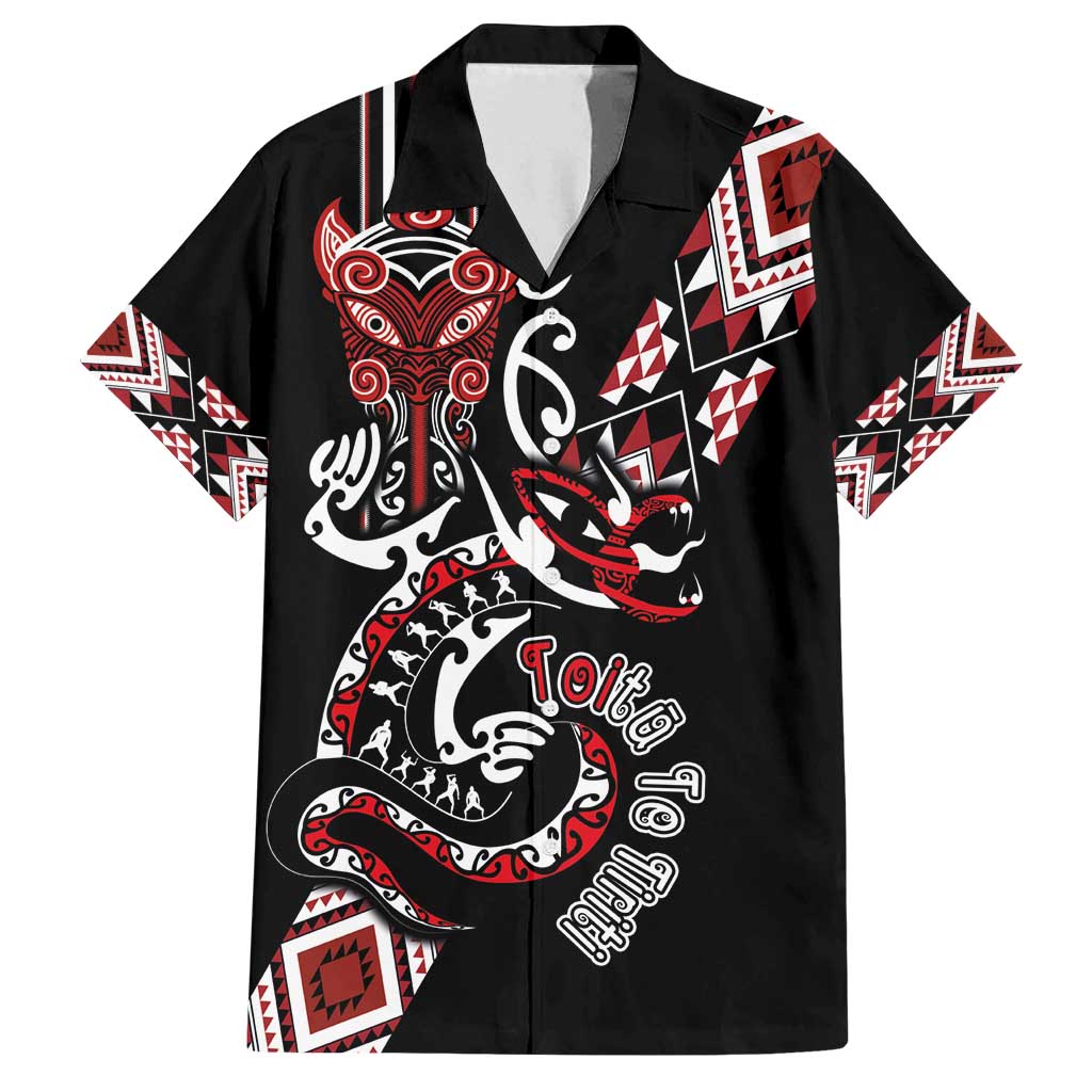 Aotearoa Toitu Te Tiriti-Honour the Treaty Family Matching Long Sleeve Bodycon Dress and Hawaiian Shirt Maori Taniwha Haka with Taniko and Tukutuku