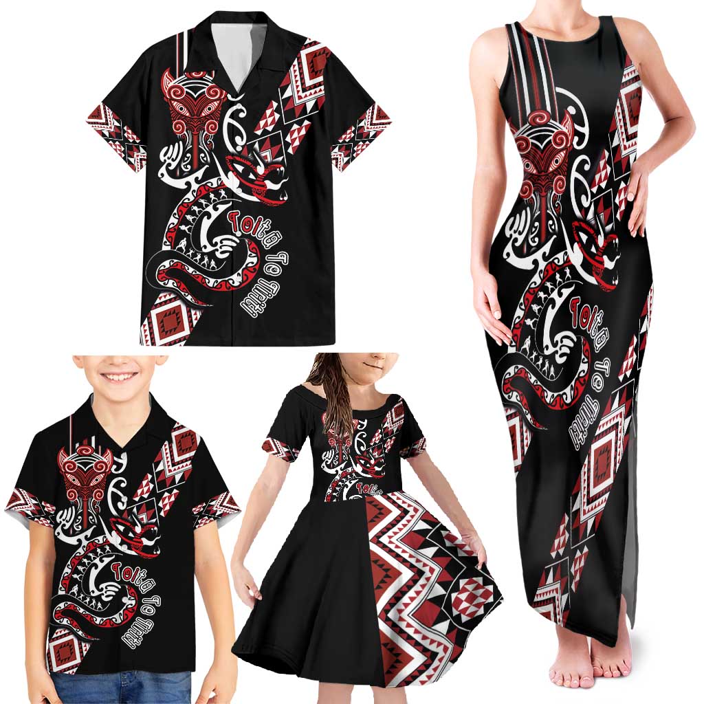 Aotearoa Toitu Te Tiriti-Honour the Treaty Family Matching Tank Maxi Dress and Hawaiian Shirt Maori Taniwha Haka with Taniko and Tukutuku