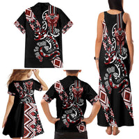 Aotearoa Toitu Te Tiriti-Honour the Treaty Family Matching Tank Maxi Dress and Hawaiian Shirt Maori Taniwha Haka with Taniko and Tukutuku