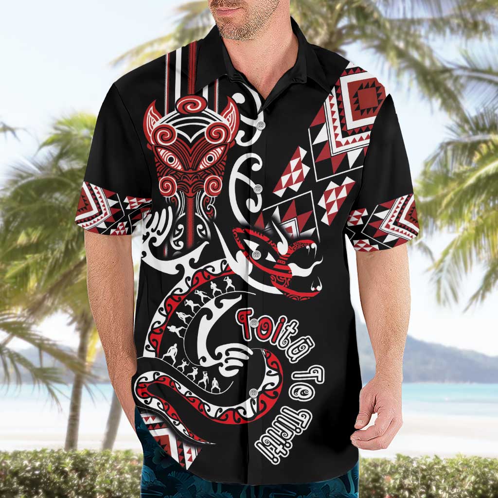 Aotearoa Toitu Te Tiriti-Honour the Treaty Hawaiian Shirt Maori Taniwha Haka with Taniko and Tukutuku