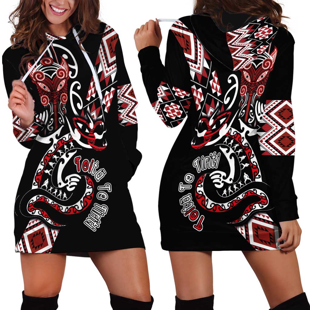 Aotearoa Toitu Te Tiriti-Honour the Treaty Hoodie Dress Maori Taniwha Haka with Taniko and Tukutuku