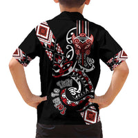 Aotearoa Toitu Te Tiriti-Honour the Treaty Kid Hawaiian Shirt Maori Taniwha Haka with Taniko and Tukutuku