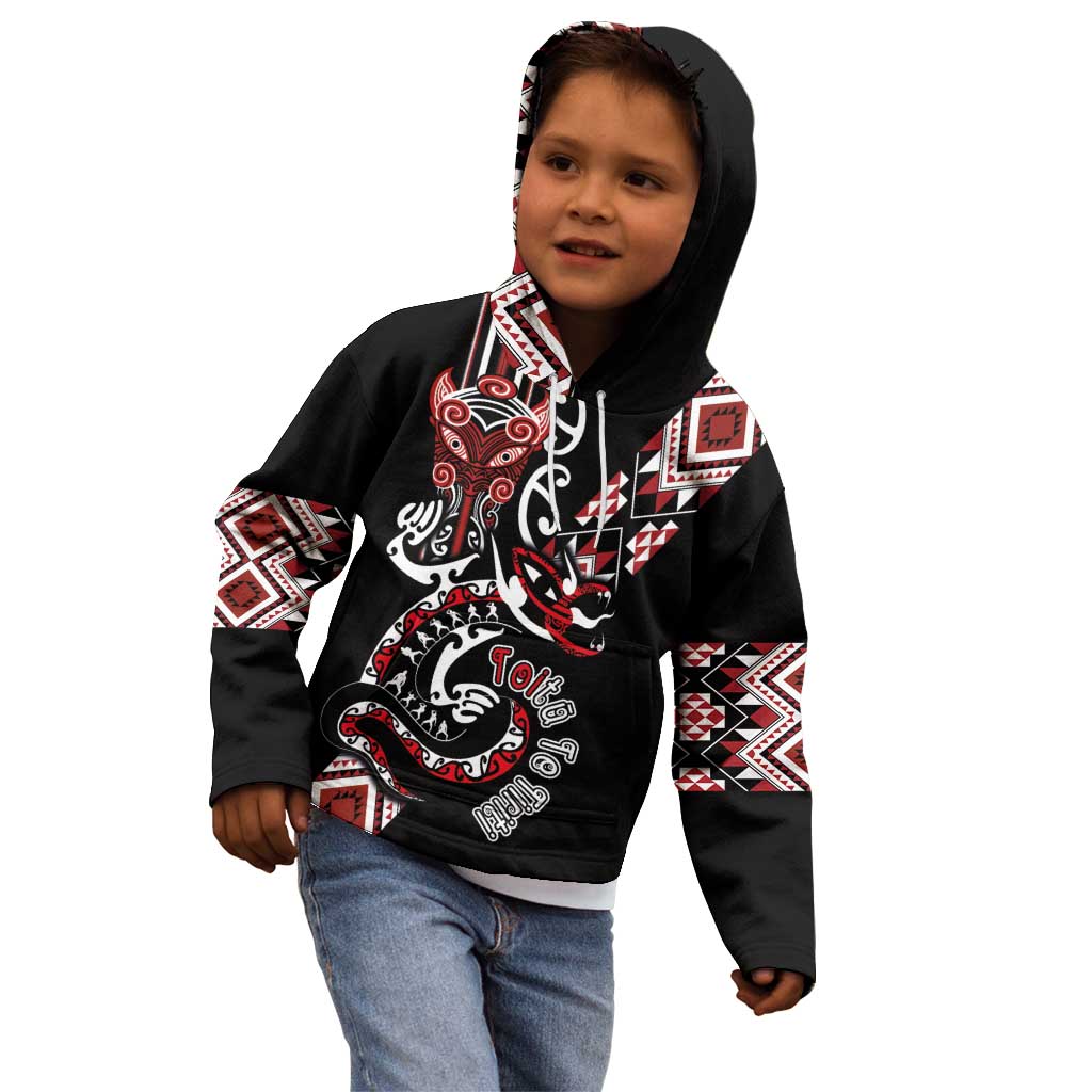 Aotearoa Toitu Te Tiriti-Honour the Treaty Kid Hoodie Maori Taniwha Haka with Taniko and Tukutuku