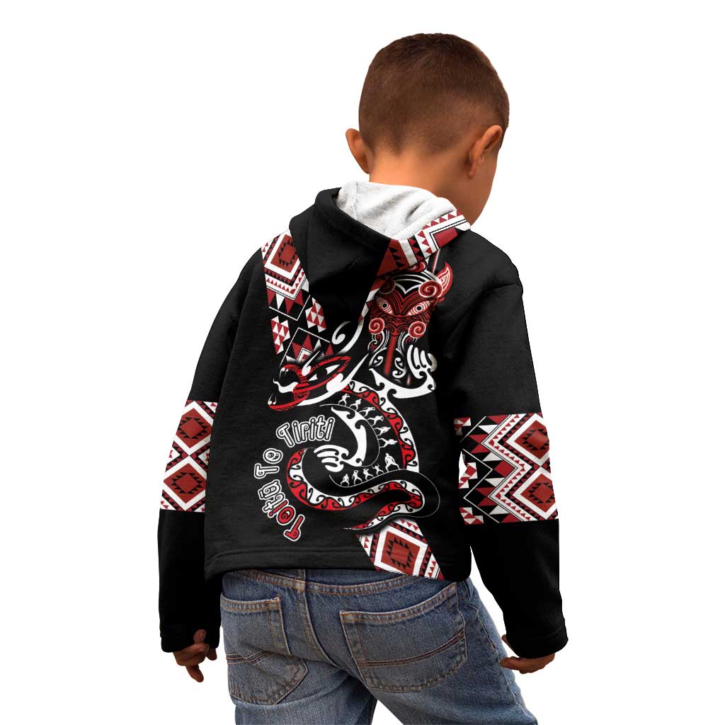 Aotearoa Toitu Te Tiriti-Honour the Treaty Kid Hoodie Maori Taniwha Haka with Taniko and Tukutuku