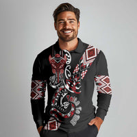 Aotearoa Toitu Te Tiriti-Honour the Treaty Long Sleeve Polo Shirt Maori Taniwha Haka with Taniko and Tukutuku