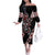 Aotearoa Toitu Te Tiriti-Honour the Treaty Off The Shoulder Long Sleeve Dress Maori Taniwha Haka with Taniko and Tukutuku