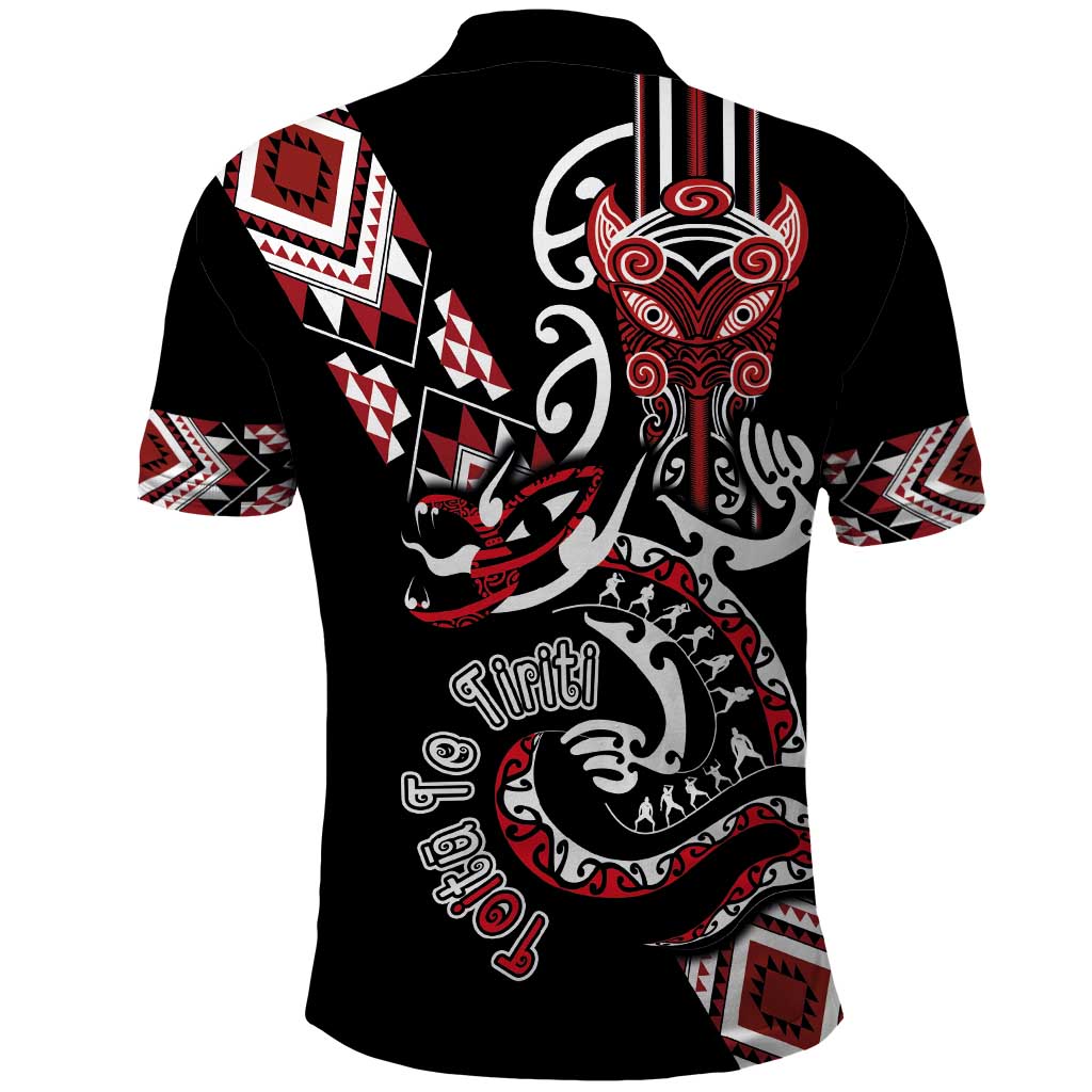 Aotearoa Toitu Te Tiriti-Honour the Treaty Polo Shirt Maori Taniwha Haka with Taniko and Tukutuku