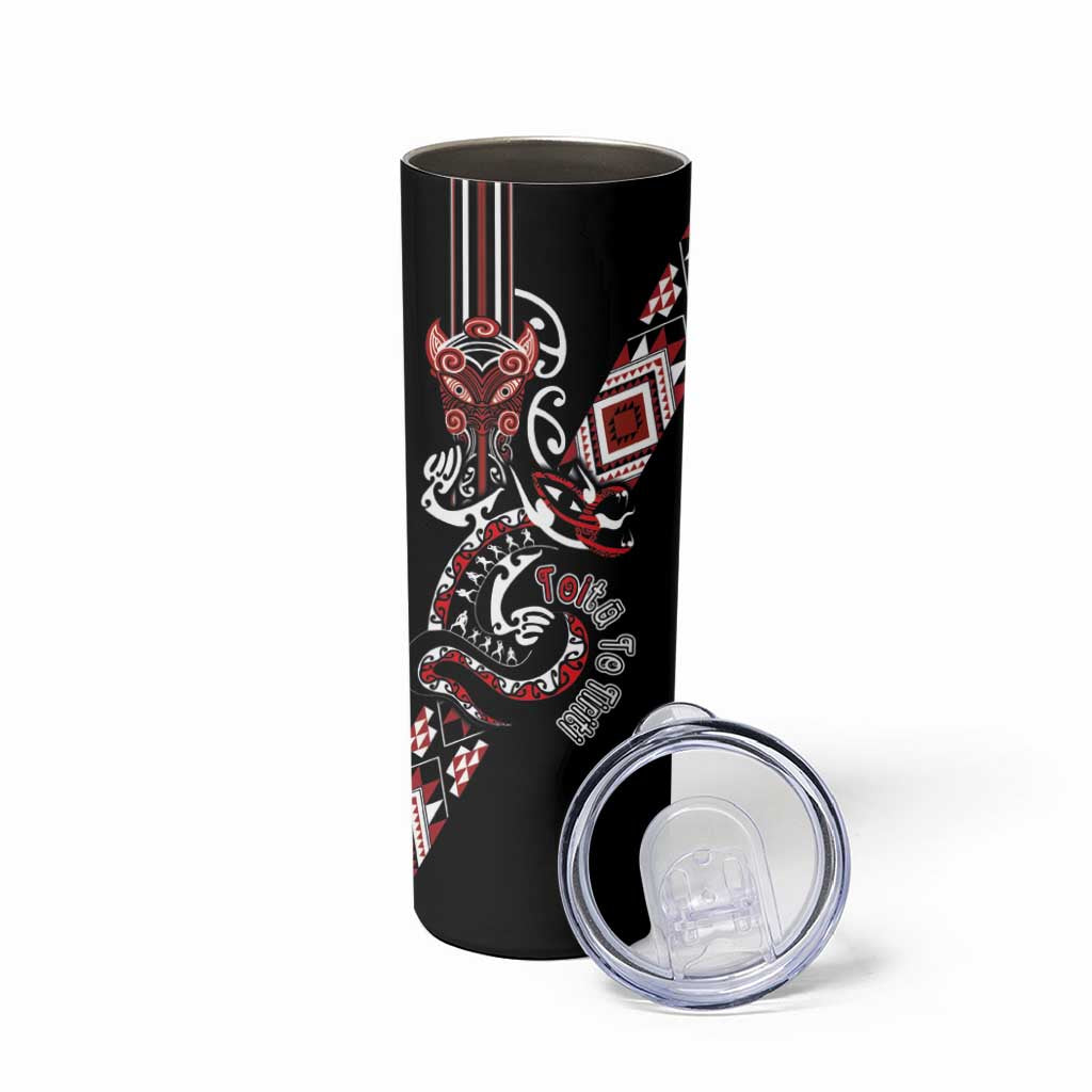 Aotearoa Toitu Te Tiriti-Honour the Treaty Skinny Tumbler Maori Taniwha Haka with Taniko and Tukutuku