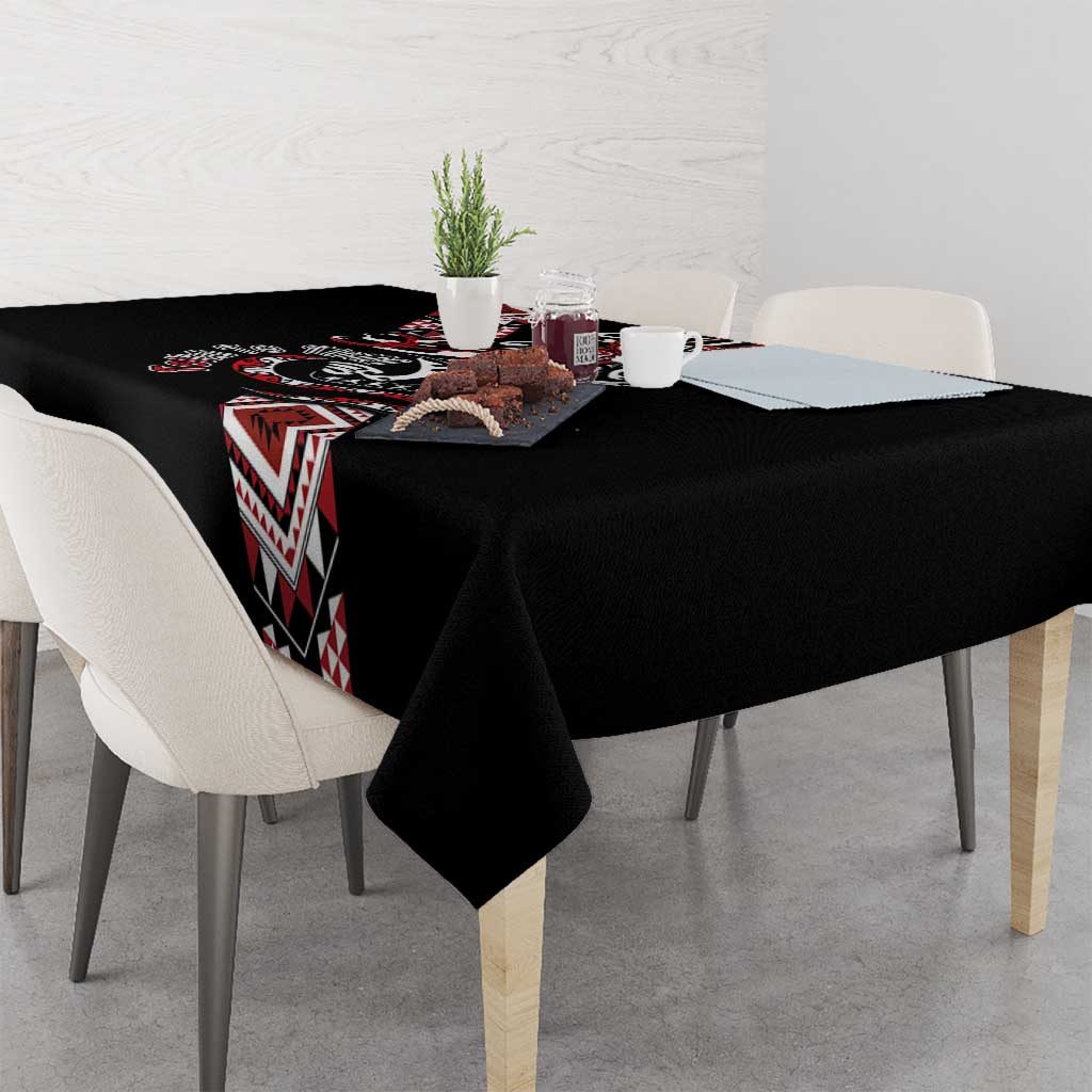 Aotearoa Toitu Te Tiriti-Honour the Treaty Tablecloth Maori Taniwha Haka with Taniko and Tukutuku