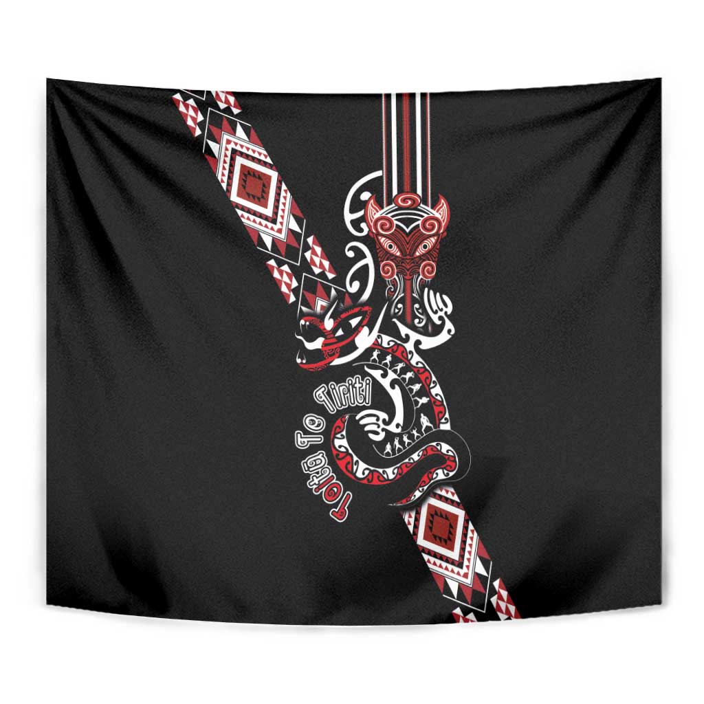 Aotearoa Toitu Te Tiriti-Honour the Treaty Tapestry Maori Taniwha Haka with Taniko and Tukutuku