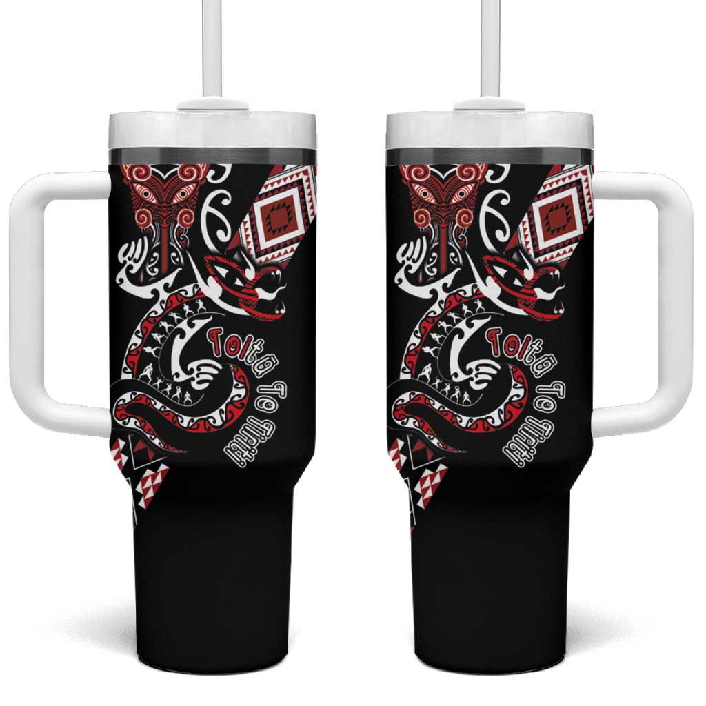 Aotearoa Toitu Te Tiriti-Honour the Treaty Tumbler With Handle Maori Taniwha Haka with Taniko and Tukutuku