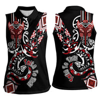 Aotearoa Toitu Te Tiriti-Honour the Treaty Women Sleeveless Polo Shirt Maori Taniwha Haka with Taniko and Tukutuku