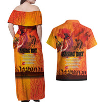 Australia and New Zealand ANZAC Day Couples Matching Off Shoulder Maxi Dress and Hawaiian Shirt Soldiers Memories - Red Poppies with Aboriginal and Maori Art