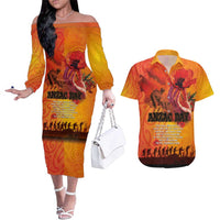 Australia and New Zealand ANZAC Day Couples Matching Off The Shoulder Long Sleeve Dress and Hawaiian Shirt Soldiers Memories - Red Poppies with Aboriginal and Maori Art