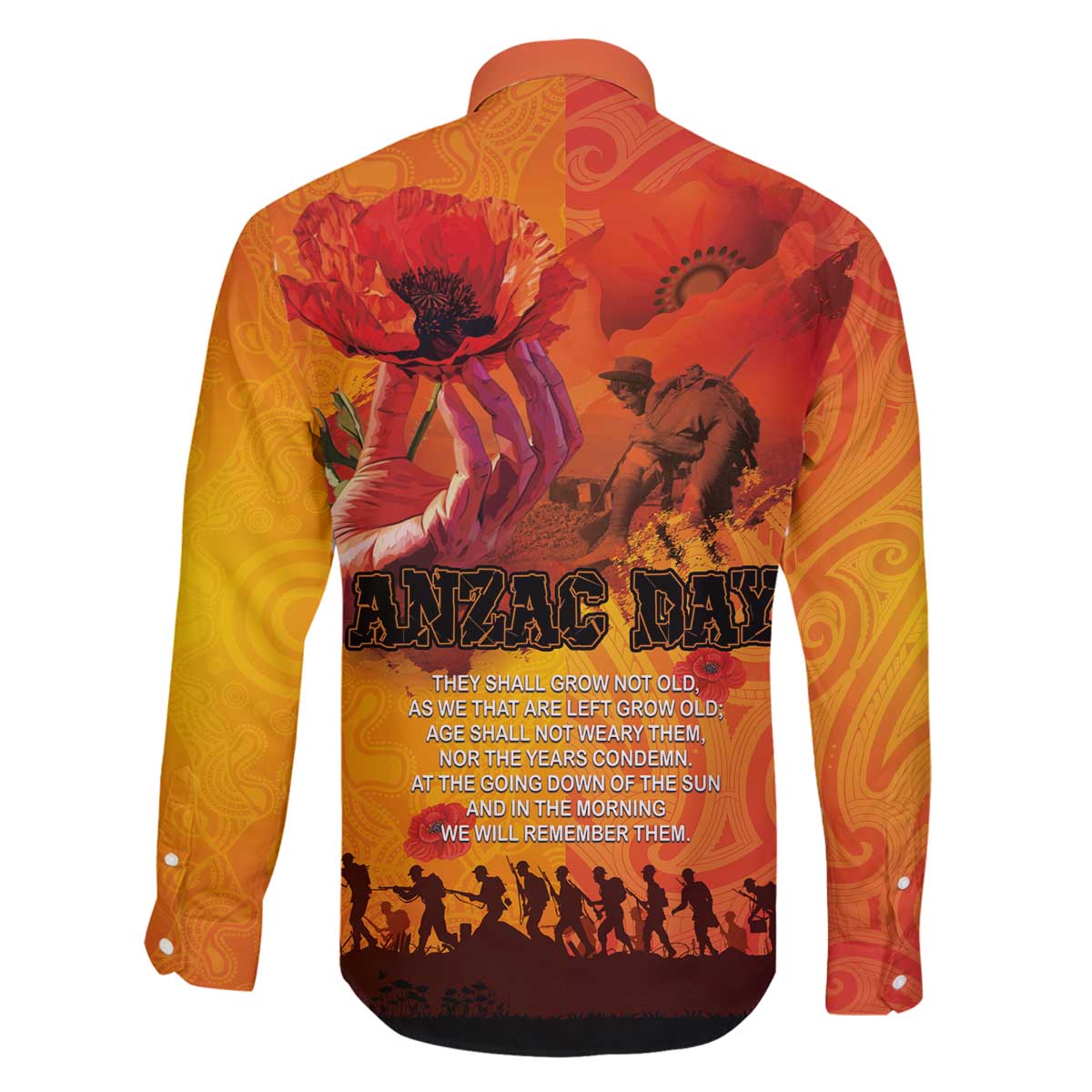 Australia and New Zealand ANZAC Day Family Matching Off The Shoulder Long Sleeve Dress and Hawaiian Shirt Soldiers Memories - Red Poppies with Aboriginal and Maori Art