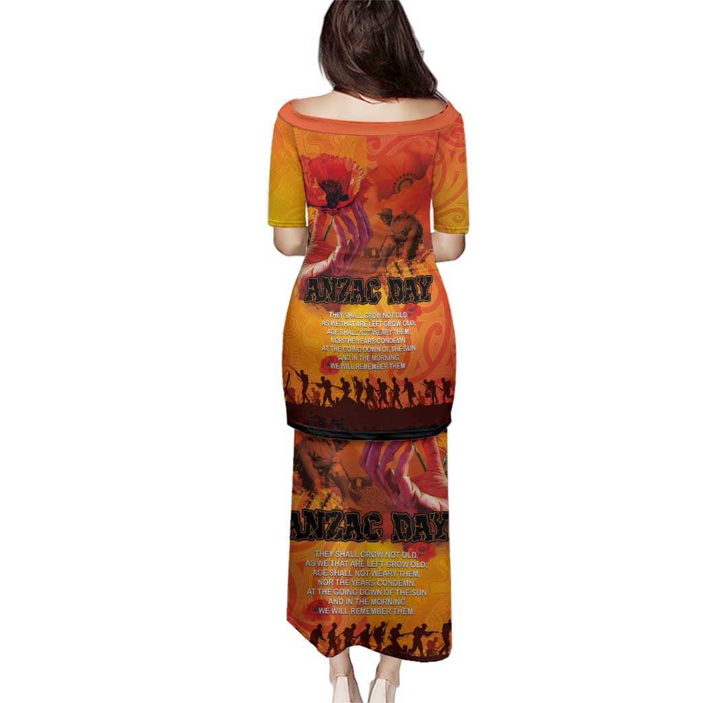 Australia and New Zealand ANZAC Day Family Matching Puletasi and Hawaiian Shirt Soldiers Memories - Red Poppies with Aboriginal and Maori Art