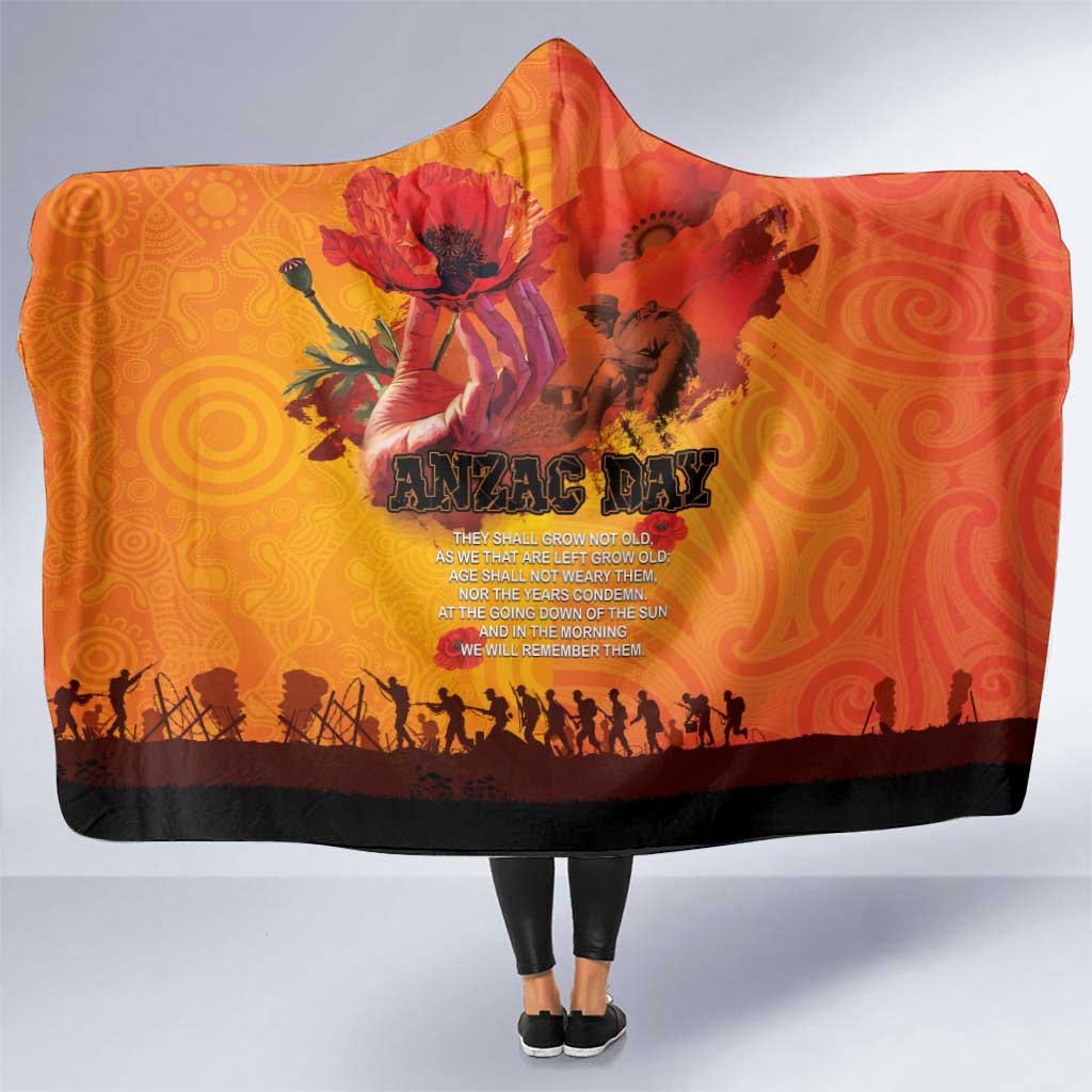 Australia and New Zealand ANZAC Day Hooded Blanket Soldiers Memories - Red Poppies with Aboriginal and Maori Art