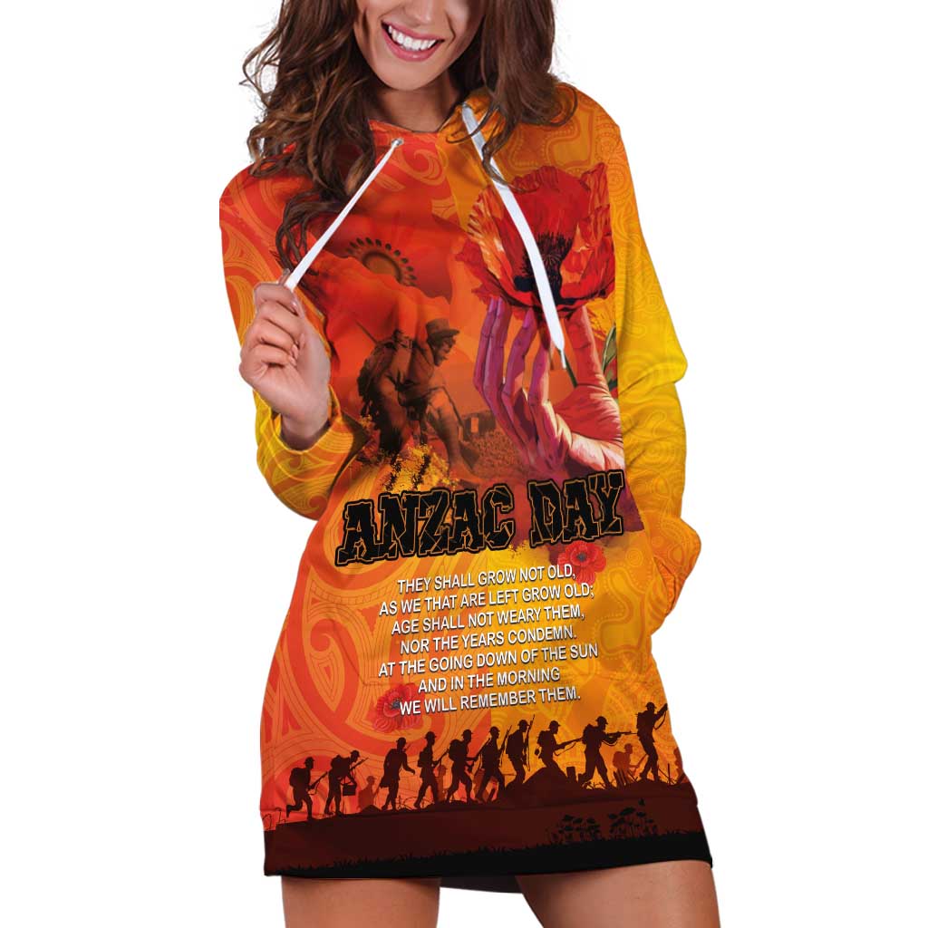 Australia and New Zealand ANZAC Day Hoodie Dress Soldiers Memories - Red Poppies with Aboriginal and Maori Art