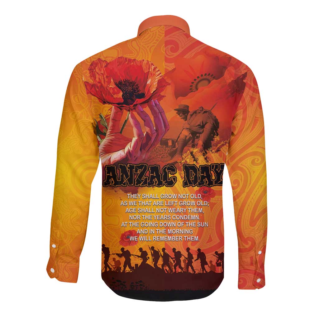 Australia and New Zealand ANZAC Day Long Sleeve Button Shirt Soldiers Memories - Red Poppies with Aboriginal and Maori Art