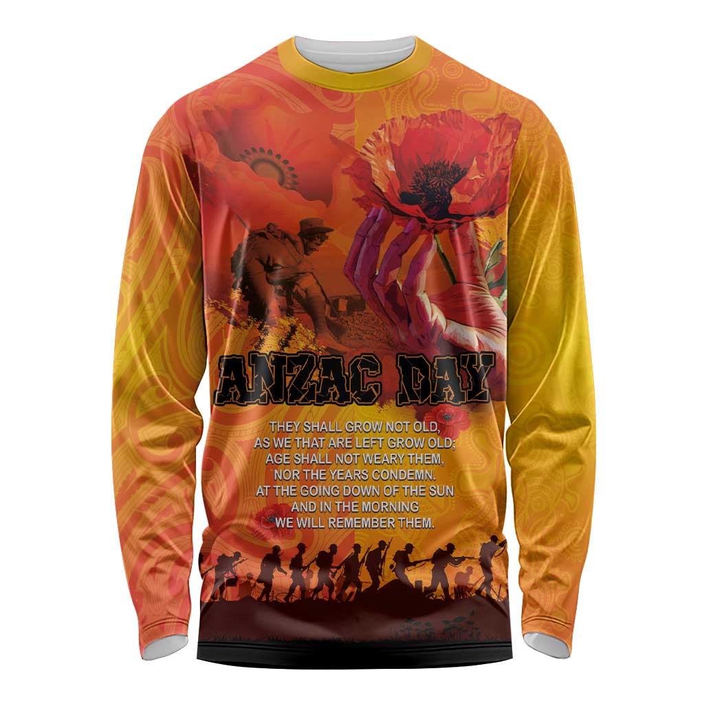 Australia and New Zealand ANZAC Day Long Sleeve Shirt Soldiers Memories - Red Poppies with Aboriginal and Maori Art