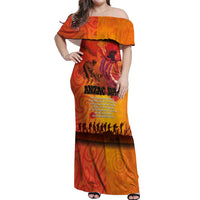 Australia and New Zealand ANZAC Day Off Shoulder Maxi Dress Soldiers Memories - Red Poppies with Aboriginal and Maori Art