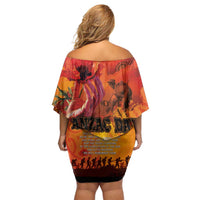 Australia and New Zealand ANZAC Day Off Shoulder Short Dress Soldiers Memories - Red Poppies with Aboriginal and Maori Art