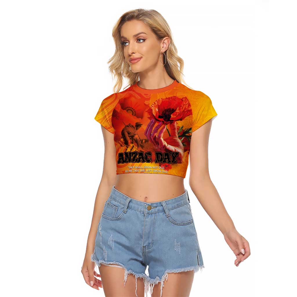 Australia and New Zealand ANZAC Day Raglan Cropped T Shirt Soldiers Memories - Red Poppies with Aboriginal and Maori Art