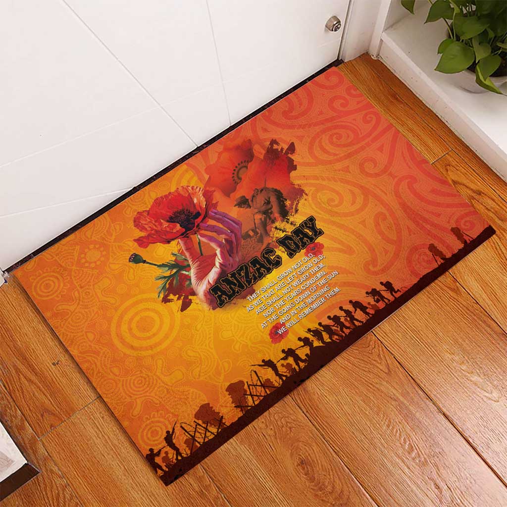 Australia and New Zealand ANZAC Day Rubber Doormat Soldiers Memories - Red Poppies with Aboriginal and Maori Art