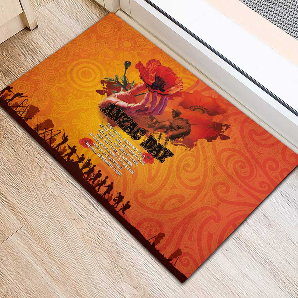 Australia and New Zealand ANZAC Day Rubber Doormat Soldiers Memories - Red Poppies with Aboriginal and Maori Art