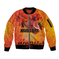 Australia and New Zealand ANZAC Day Sleeve Zip Bomber Jacket Soldiers Memories - Red Poppies with Aboriginal and Maori Art