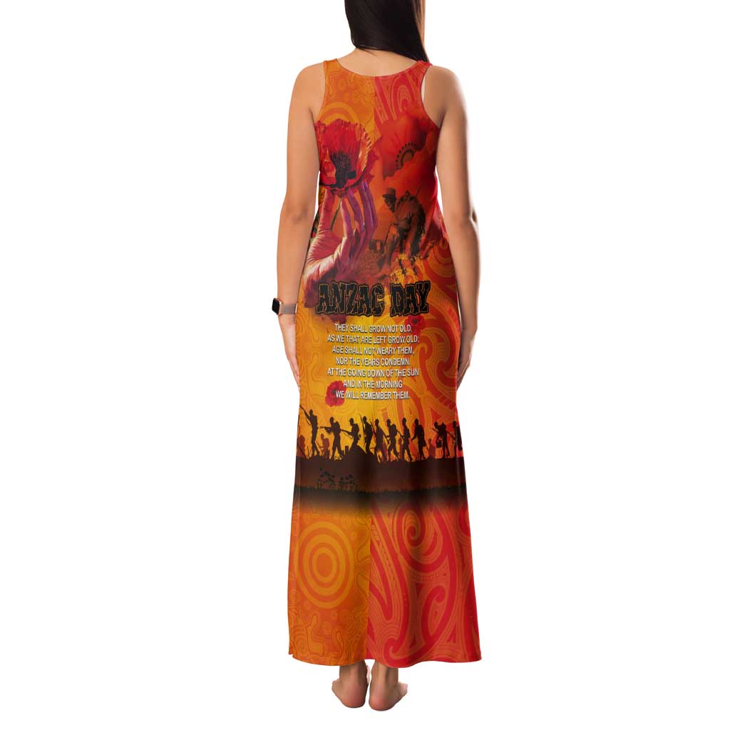 Australia and New Zealand ANZAC Day Tank Maxi Dress Soldiers Memories - Red Poppies with Aboriginal and Maori Art