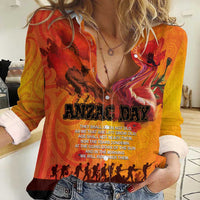 Australia and New Zealand ANZAC Day Women Casual Shirt Soldiers Memories - Red Poppies with Aboriginal and Maori Art