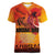 Australia and New Zealand ANZAC Day Women V-Neck T-Shirt Soldiers Memories - Red Poppies with Aboriginal and Maori Art