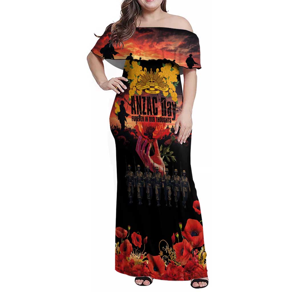 Australia ANZAC Day Family Matching Off Shoulder Maxi Dress and Hawaiian Shirt Forever in My Thoughts