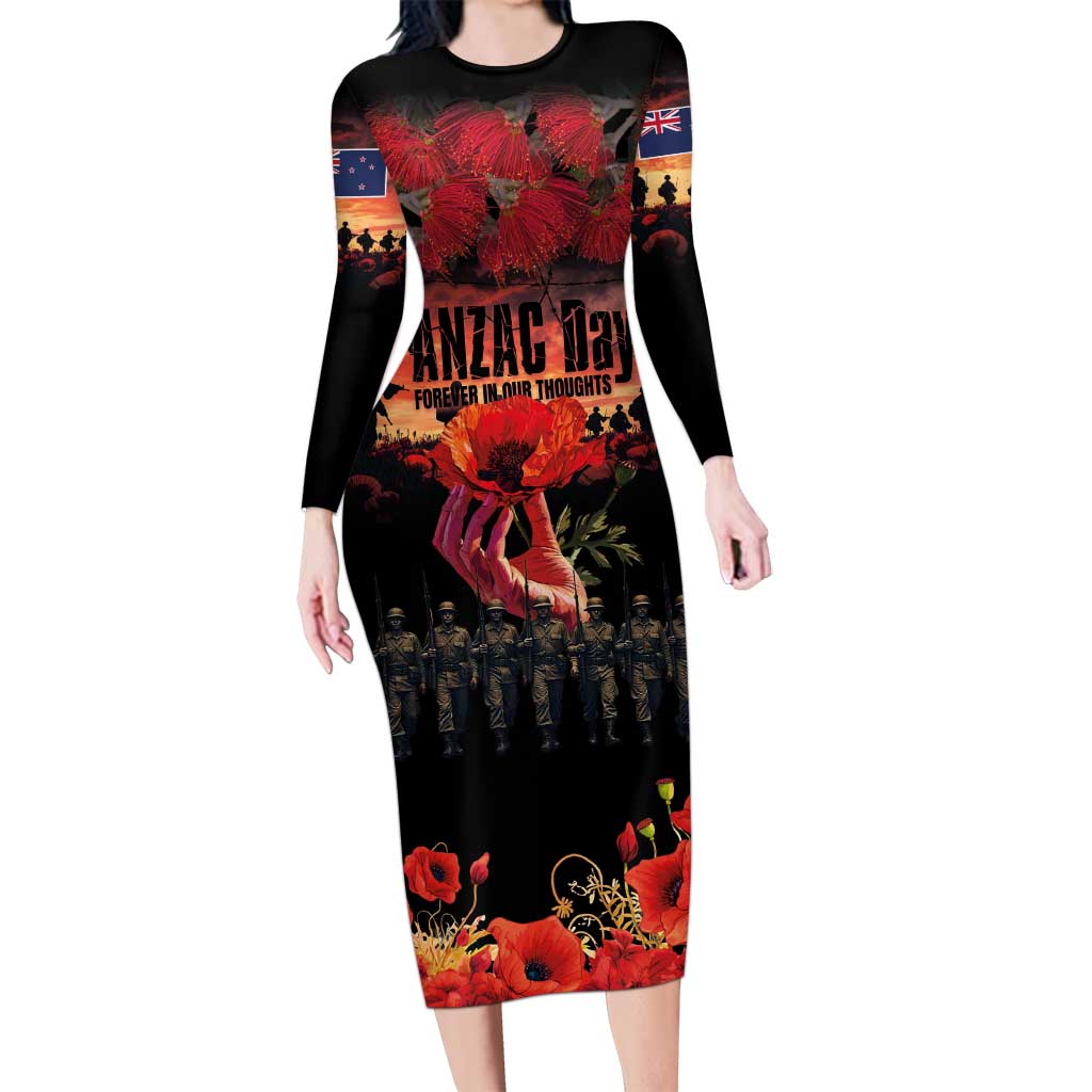 New Zealand ANZAC Day Family Matching Long Sleeve Bodycon Dress and Hawaiian Shirt Forever in My Thoughts